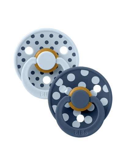 BIBS Pacifier Studio Colour 2 PACK Polka Latex Baby Blue/Steel Blue