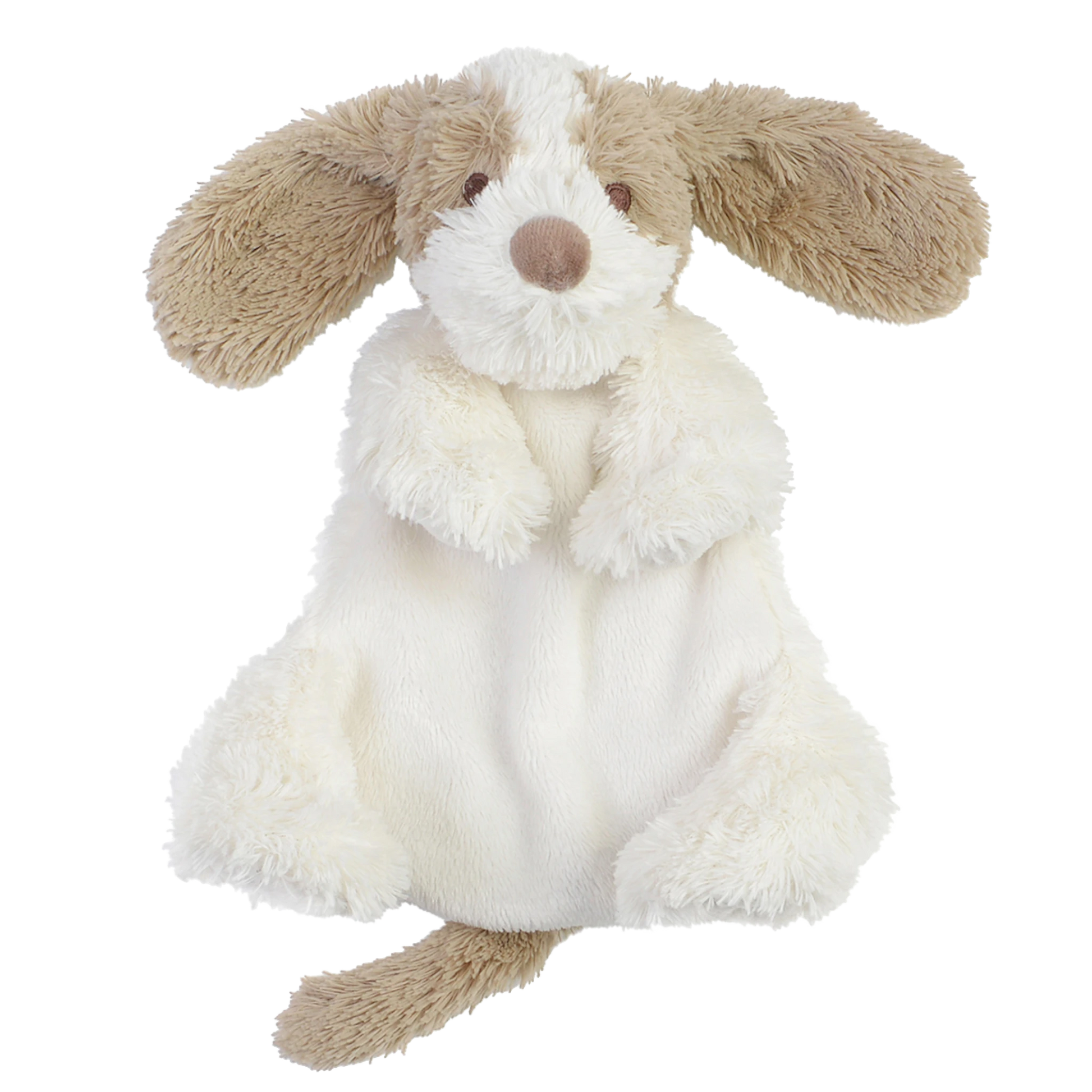 Crea Rooz knuffeldoekje hond David, zacht pluche, crème en bruin, met lange oren en staart.