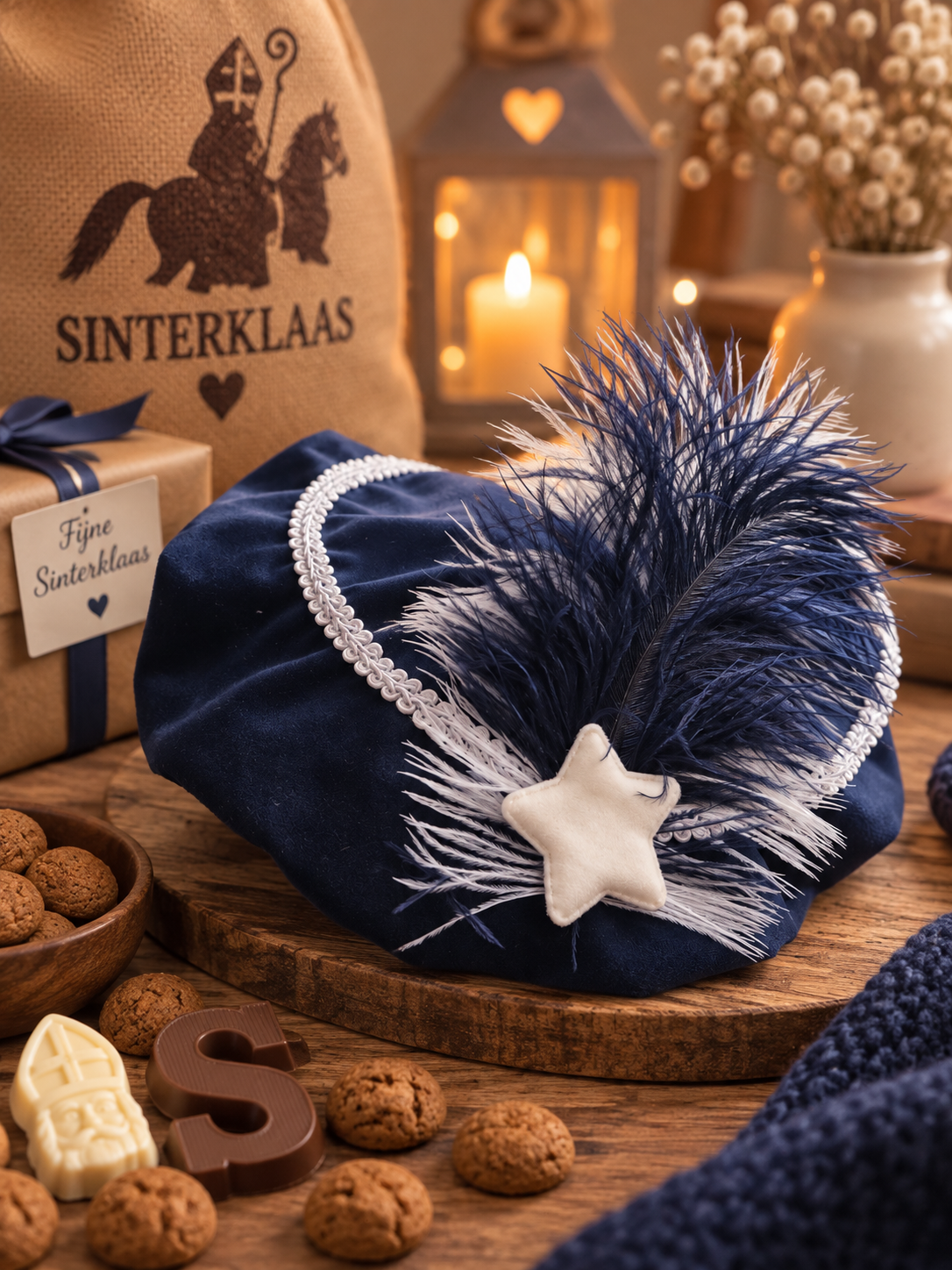 Pietenmuts - Donker blauw - wit
